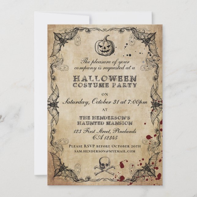 Invitación de fiesta de disfraz de Halloween gótic (Anverso)