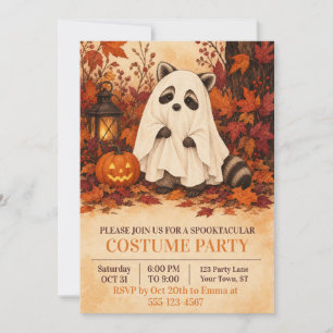 Invitación de fiesta de disfraz de mapache fantasm