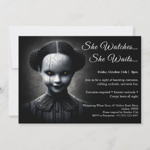 Invitación de fiesta de disfraz de muñeca de porce