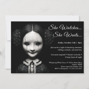 Invitación de fiesta de disfraz de muñeca de porce