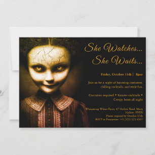Invitación de fiesta de disfraz de muñeca de porce