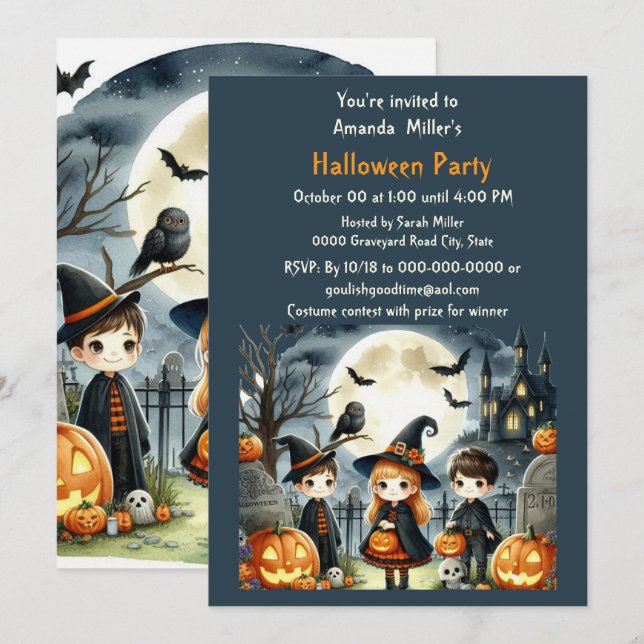 Invitación de fiesta de disfraz de niños de Hallow (Anverso / Reverso)
