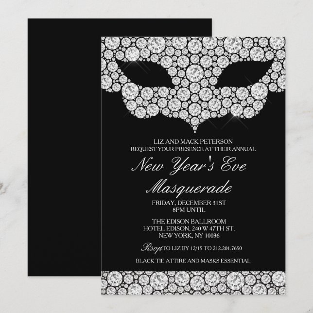 Invitación de fiesta de disfraz de Nochevieja NYE (Anverso / Reverso)