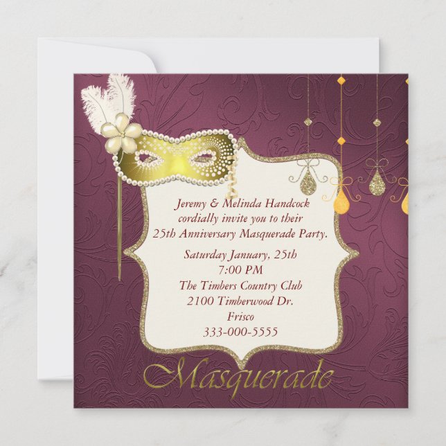 Invitación de fiesta de disfraz elegante de color  (Anverso)