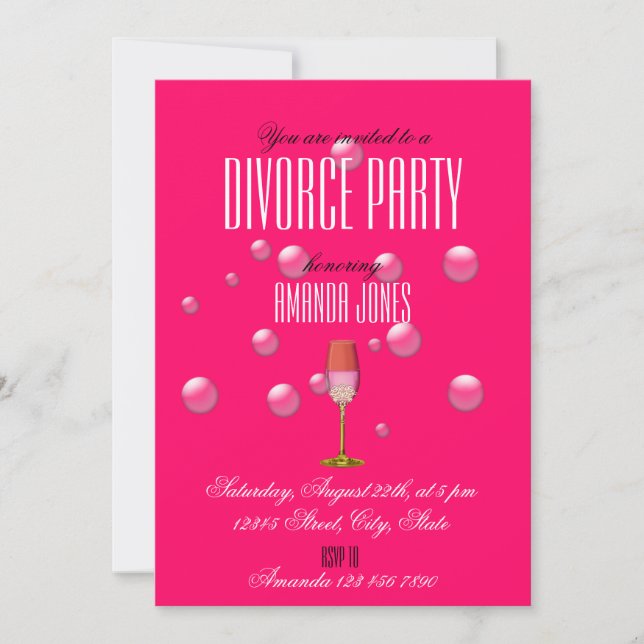Invitación de fiesta de divorcio de champán de oro (Anverso)