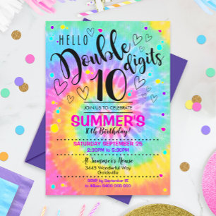 Invitación de fiesta de doble dígitos Hello Tie Dy