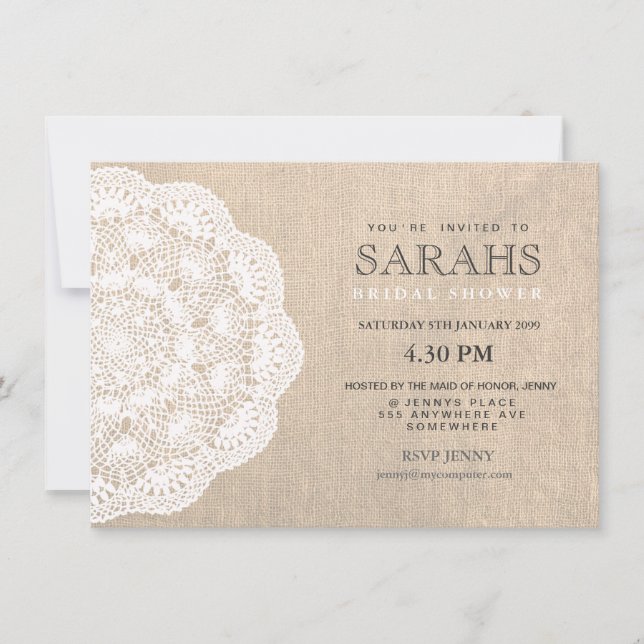 Invitación de Fiesta de ducha de novia Lace Doily  (Anverso)