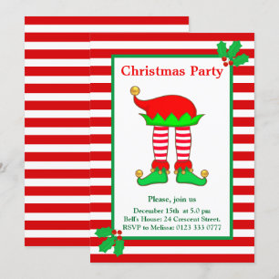 Invitación de fiesta de duende de Navidad en rojo 