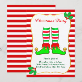 Invitación de fiesta de duende de Navidad en rojo 