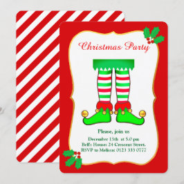 Invitación de fiesta de duende de Navidad en rojo