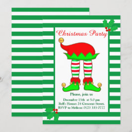 Invitación de fiesta de duende de Navidad en verde