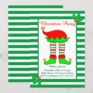 Invitación de fiesta de duende de Navidad en verde