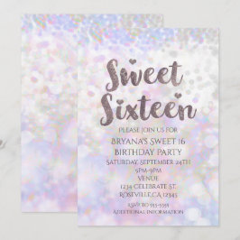 Invitación de fiesta de dulces 16 con brillo blanc