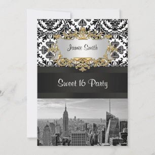 Invitación de fiesta de dulces 16 NYC Skyline BW 4