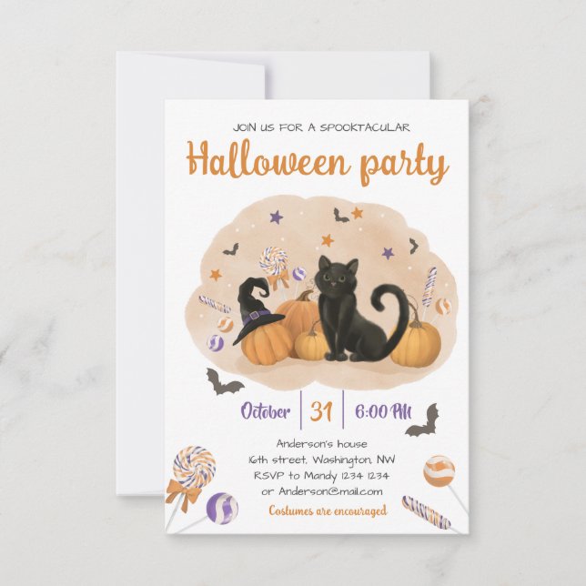 Invitación de fiesta de dulces de Halloween Espelu (Anverso)