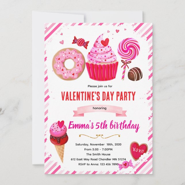 invitación de fiesta de dulces de San Valentín (Anverso)