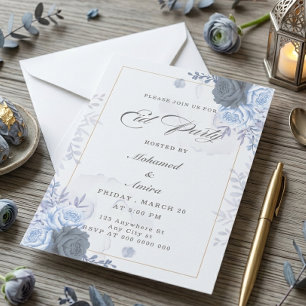 Invitación de fiesta de Eid con rosas azules elega