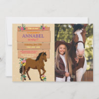 Invitación de fiesta de equitación de caballo flor