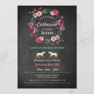 Invitación de fiesta de equitación pony rosa