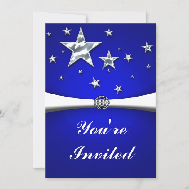 Invitación de fiesta de estrellas de plata oscuras (Anverso)