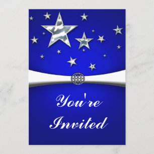 Invitación de fiesta de estrellas de plata oscuras