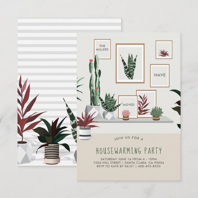 Invitación de Fiesta de Estreno | Plantas en Macet (Anverso / Reverso)