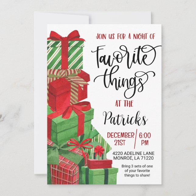 Invitación de fiesta de feriado de cosas favoritas (Anverso)