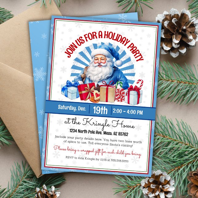 Invitación de fiesta de feriado de los Navidades d (Festive blue Christmas holiday party invitation for law enforcement police department or kids party)
