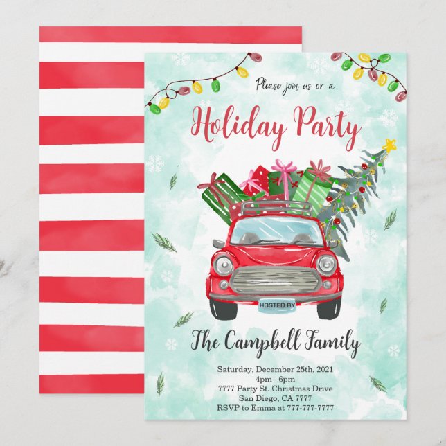 Invitación de fiesta de feriado de navidades (Anverso / Reverso)