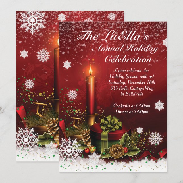 Invitación de fiesta de feriado de navidades (Anverso / Reverso)