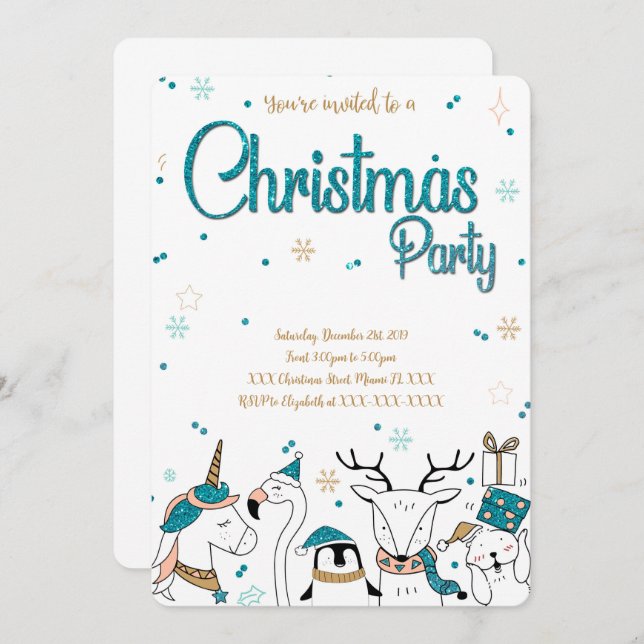 Invitación de fiesta de feriado de navidades (Anverso / Reverso)