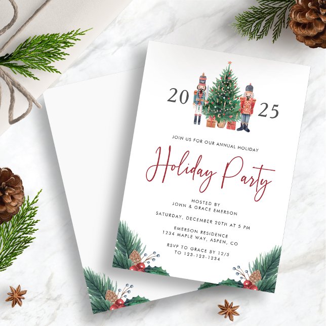 Invitación de fiesta de feriado de navidades (2025 Watercolor Nutcracker Christmas Holiday Party Invitation by Painted Paperie
)