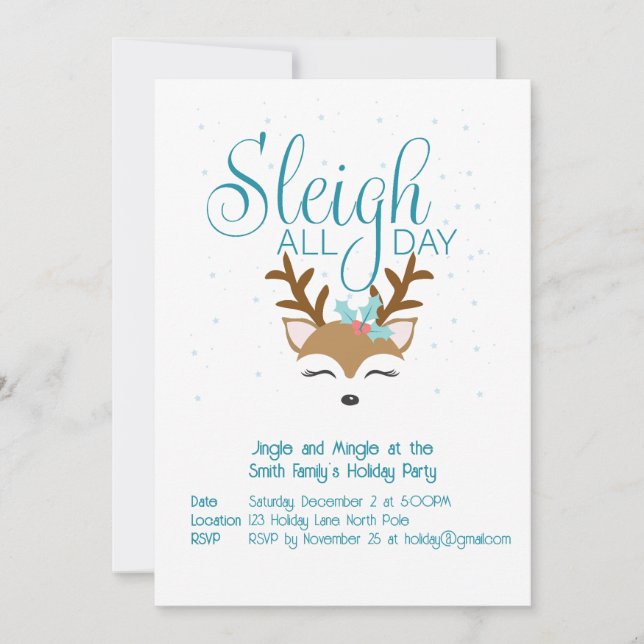 Invitación de fiesta de feriado de Sleigh All Day (Anverso)