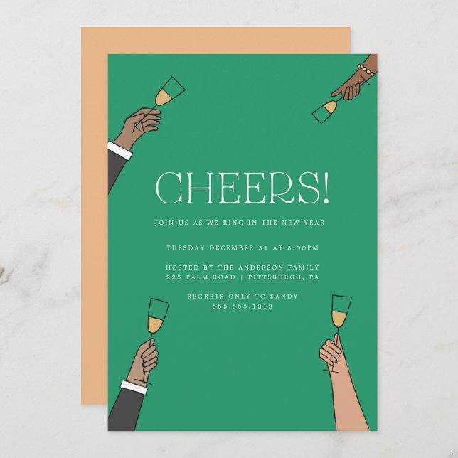 Invitación de fiesta de fin de año con brindis de  (Anverso / Reverso)