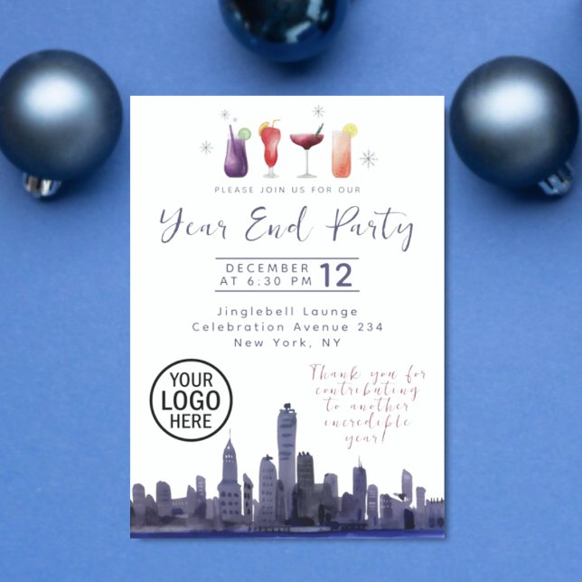 Invitación de fiesta de fin de año de la compañía  (Watercolor Corporate Year End Party Invitation)