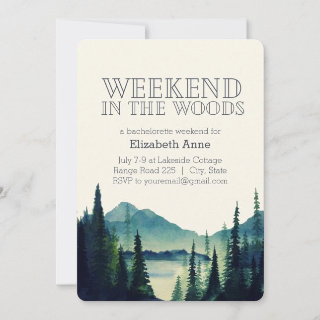 Invitación de fiesta de fin de semana en el bosque (Anverso)