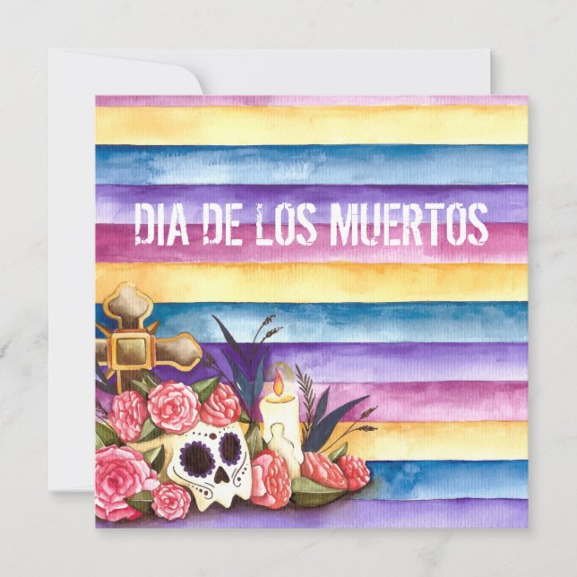 Invitación de fiesta de Floral Skull Dia de los Mu (Anverso)
