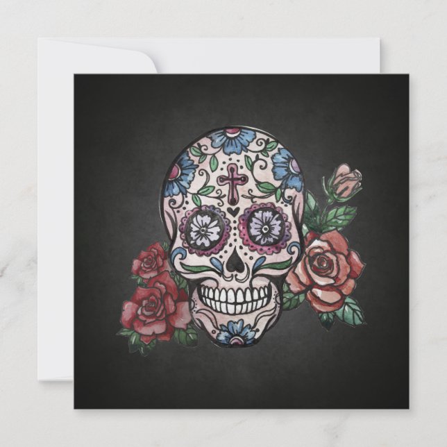 Invitación de fiesta de Floral Skull Dia de los Mu (Anverso)