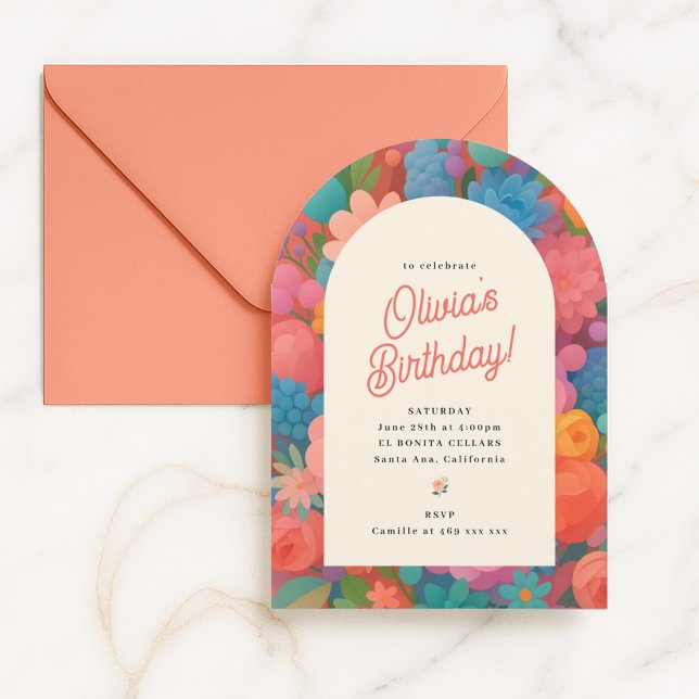 Invitación de fiesta de flores retro boho (Subido por el creador)