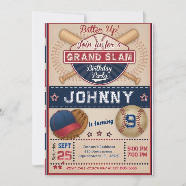 Invitación de fiesta de foto de béisbol personaliz (Anverso)