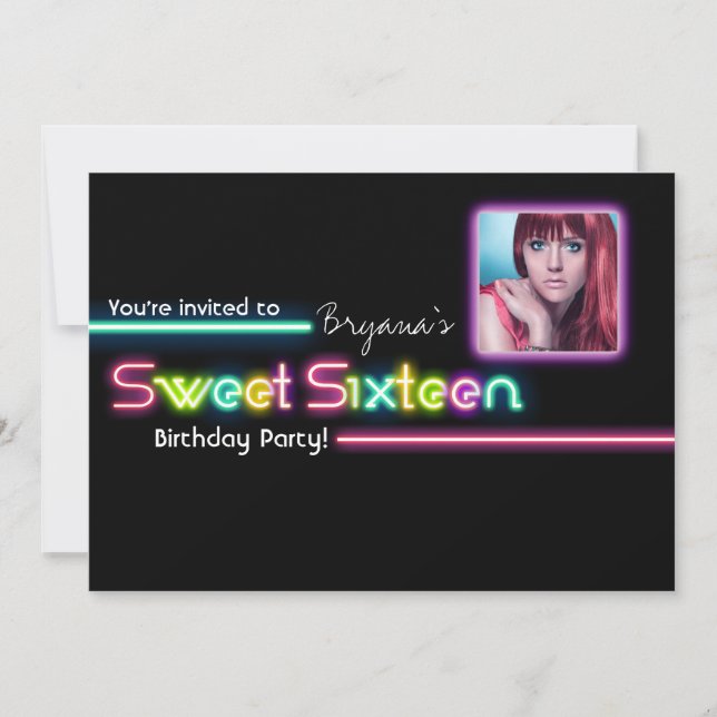 Invitación de fiesta de foto de brillo de neón SWE (Anverso)