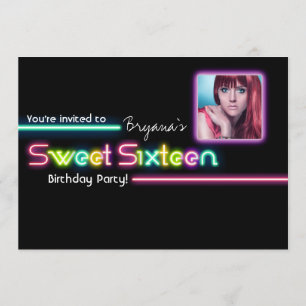 Invitación de fiesta de foto de brillo de neón SWE