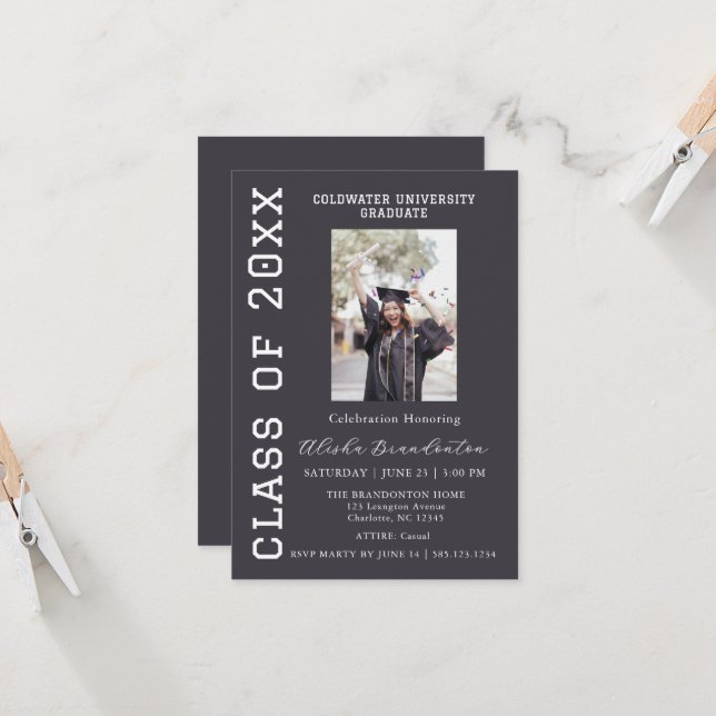 Invitación de fiesta de fotos de graduado con feli (Anverso/Reverso In Situ)