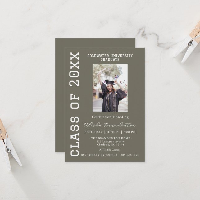Invitación de fiesta de fotos de graduado con feli (Anverso/Reverso In Situ)