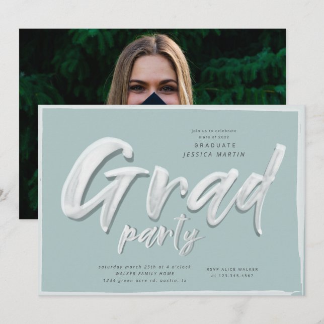 Invitación de fiesta de fotos para graduación de g (Anverso / Reverso)