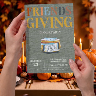 Invitación de fiesta de Friendsgiving con suéter a