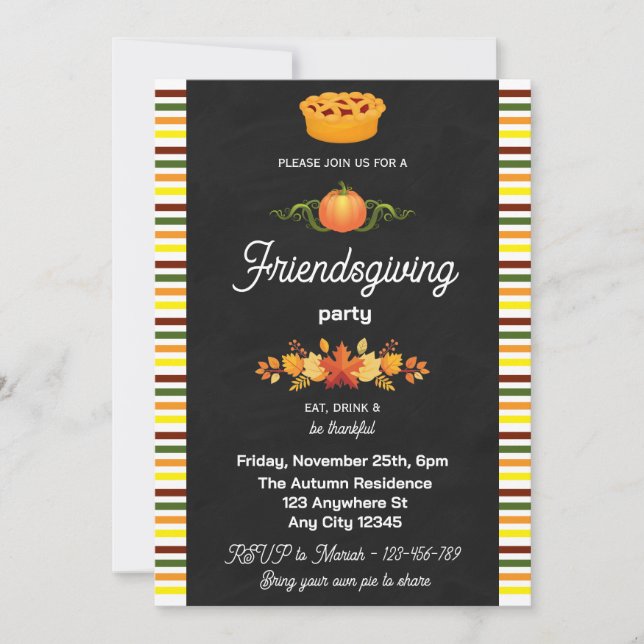Invitación de fiesta de Friendsgiving en pizarra (Anverso)