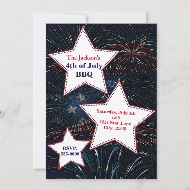 Invitación de fiesta de FUEGOS ARTIFICIALES y ESTR (Anverso)
