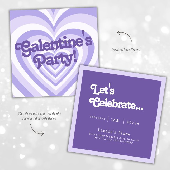 Invitación de fiesta de Galentine del corazón púrp (Subido por el creador)