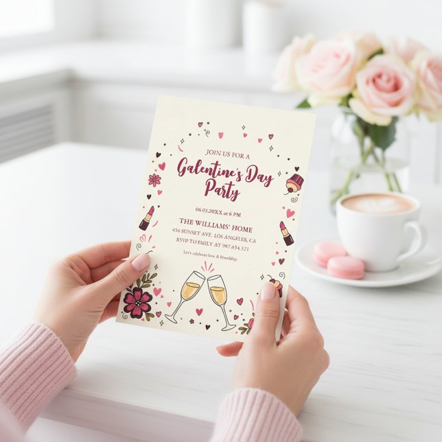 Invitación de fiesta de Galentine floral del coraz (Subido por el creador)